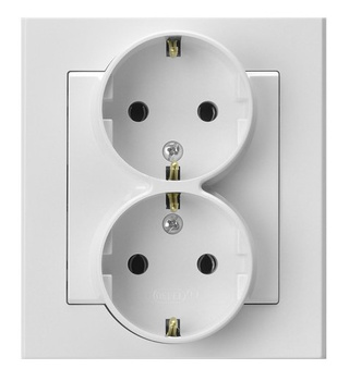 Gniazdo podwójne z uziemieniem schuko kompletne z ramką seria SONATA kolor Biały symbol GP-2RS/00