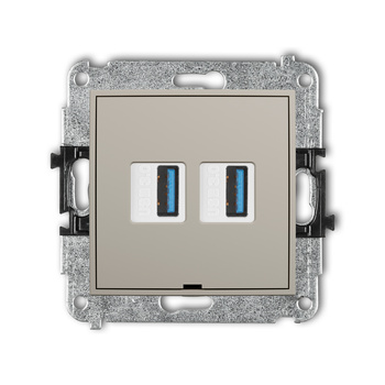 Mechanizm gniazda podwójnego 2xUSB A-A 3.0, bez pola opisowego Karlik seria ICON 60IGUSBBO-6 kolor taupe