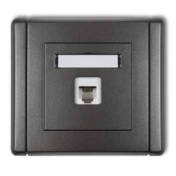 Gniazdo telefoniczne pojedyncze 1xRJ11, 4-stykowe, beznarzędziowe Karlik seria FLEXI 11FGT-1 kolor grafitowy