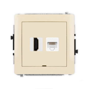 Mechanizm gniazda pojedynczego HDMI 2.0, 4K + gniazda komp. poj. 1xRJ45, kat. 5e, 8-stykowy, bez pola opisowego Karlik seria DECO 1DGHKBO-45e kolor beżowy
