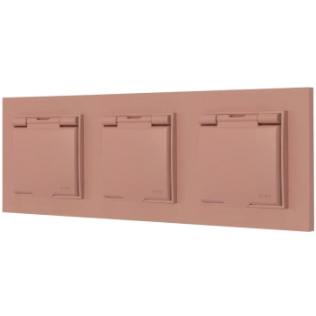 Trzy gniazda hermetyczne z ramką kwadratową seria MINI kolor łososiowy