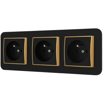 Trzy gniazda pojedyncze z ramką zaokrągloną seria MINI kolor czarny złoty