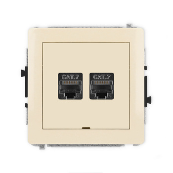 Mechanizm gniazda komputerowego podwójnego 2xRJ45, kat. 7, ekranowany, 8-stykowy, bez pola opisowego Karlik seria DECO 1DGKBO-10 kolor beżowy