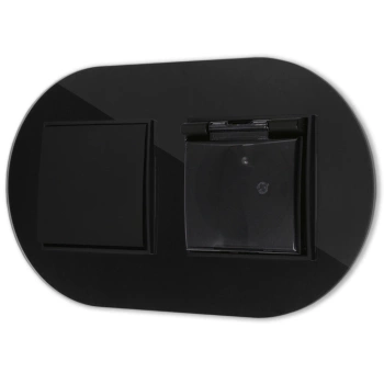 Włącznik pojedynczy z gniazdem hermetycznym z ramką okrągłą efekt szkła seria ICON kolor czarny