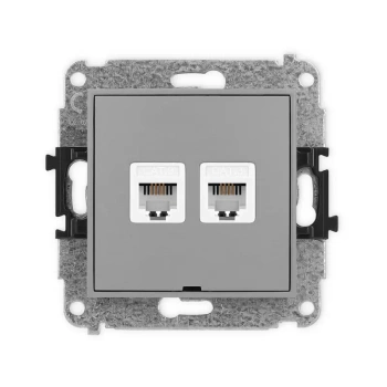 Mechanizm gniazda telefonicznego podwójnego 2xRJ11, 4-stykowy, beznarzędziowe, bez pola opisowego Karlik seria MINI 27MGTBO-2 kolor szary mat