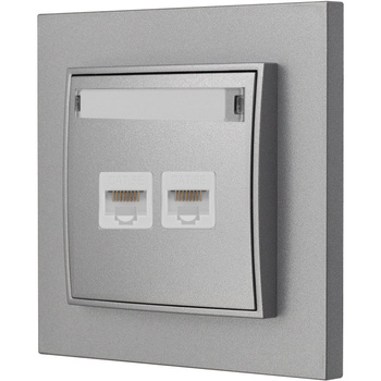 Gniazdo internetowe 2x z ramką karlik mini kolor srebrny