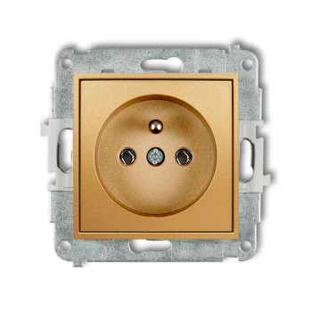 Mechanizm gniazda pojedynczego z uziemieniem 2P+Z bez przesłon torów prądowych Karlik seria ICON 29IGP-1z kolor złoty