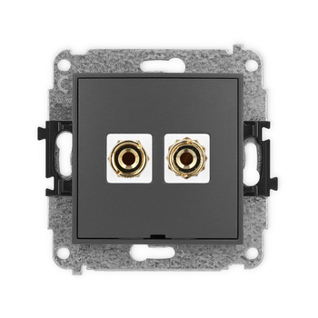 Mechanizm gniazda głośnikowego pojedynczego, bez pola opisowego typu banan - czerwony i czarny, pozłacany, 4 mm2, do lutowania Karlik seria ICON 28IGGBO-3 kolor grafitowy mat