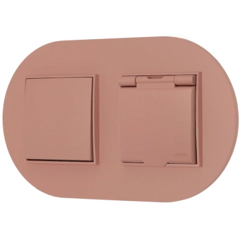 Włącznik pojedynczy z gniazdem hermetycznym z ramką okrągłą seria MINI kolor łososiowy