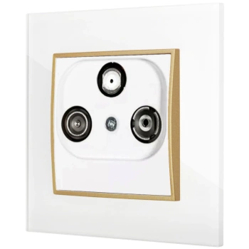 Gniazdo rtv-sat z ramką kwadratową efekt szkła seria ICON kolor biały/złoty