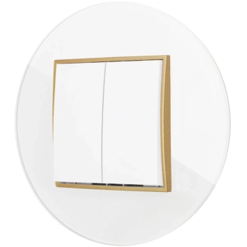 Włącznik podwójny z ramką okrągłą efekt szkła seria ICON kolor biały/złoty