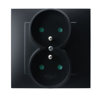 Gniazdo podwójne z uziemieniem z przesłonami torów prądowych, kompletne z ramką seria SZAFIR kolor Czarny metalik symbol GP-2ZZP/33