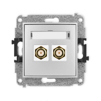 Mechanizm gniazda antenowego podwójnego typu F SAT pozłacany Karlik seria ICON 7IGF-2.1 kolor srebrny metalik