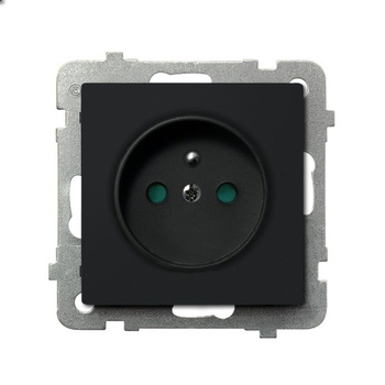 Gniazdo pojedyncze z uziemieniem z przesłonami torów prądowych seria SONATA kolor Czarny metalik symbol GP-1RZP/m/33