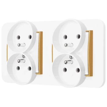 Dwa gniazda podwójne z ramką zaokrągloną seria MINI kolor biały złoty