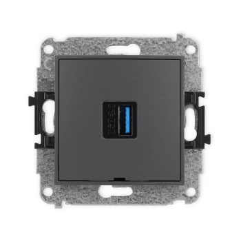 Mechanizm gniazda pojedynczego USB A-A 3.0, bez pola opisowego Karlik seria ICON 28IGUSBBO-5 kolor grafitowy mat