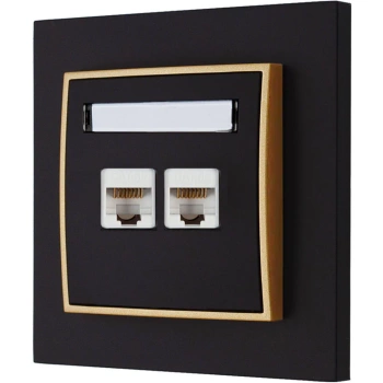 Gniazdo internetowe 2x z ramką karlik mini kolor czarny mat/złoty