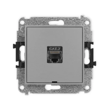 Mechanizm gniazda komputerowego pojedynczego 1xRJ45, kat. 7, ekranowany, 8-stykowy, bez pola opisowego Karlik seria ICON 27IGKBO-9 kolor szary mat