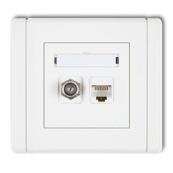 Gniazdo antenowe poj. typu F SAT + gniazdo komp. poj. 1xRJ45, kat. 6, 8-stykowe Karlik seria FLEXI FGFK-3 kolor biały