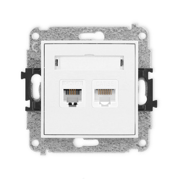 Mechanizm gniazda telefonicznego pojedynczego 1xRJ11 + komputerowego pojedynczego 1xRJ45, kat. 5e, 8-stykowy, beznarzędziowe Karlik seria ICON IGTK kolor biały