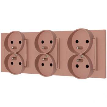 Trzy gniazda podwójne z ramką kwadratową seria MINI kolor łososiowy