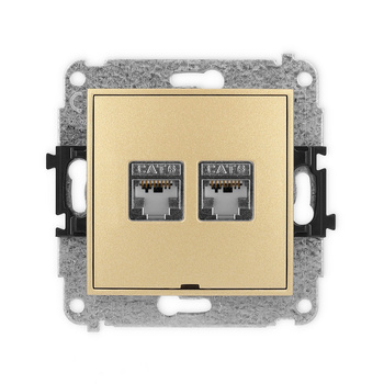 Mechanizm gniazda komputerowego podwójnego 2xRJ45, kat. 6, ekranowany, 8-stykowy, bez pola opisowego Karlik seria ICON 29IGKBO-6 kolor złoty