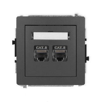 Mechanizm gniazda komputerowego podwójnego 2xRJ45, kat. 8, ekranowany, 8-stykowy Karlik seria DECO 28DGK-12 kolor grafitowy mat