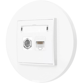 Gniazdo rj45/antenowe z ramką okrągłą seria MINI kolor biały