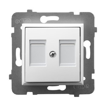 Obudowa gniazda podwójnego z przesłoną typu Keystone prosta seria ARIA kolor Biały symbol GPK-2UP/p/00