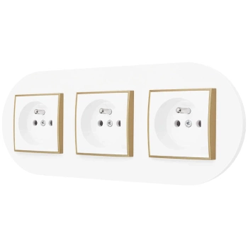 Trzy gniazda pojedyncze z ramką okrągłą seria MINI kolor biały złoty