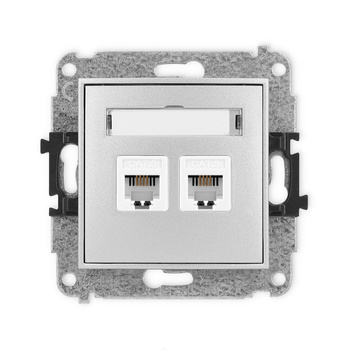 Mechanizm gniazda telefonicznego podwójnego 2xRJ11, 4-stykowy, beznarzędziowe Karlik seria ICON 7IGT-2 kolor srebrny metalik