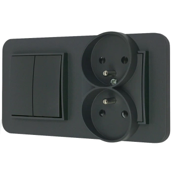 Włącznik podwójny z gniazdem podwójnym z ramką zaokrągloną seria MINI kolor grafitowy mat