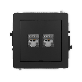 Mechanizm gniazda komputerowego podwójnego 2xRJ45, kat. 6, ekranowany, 8-stykowy, bez pola opisowego Karlik seria DECO 12DGKBO-6 kolor czarny mat