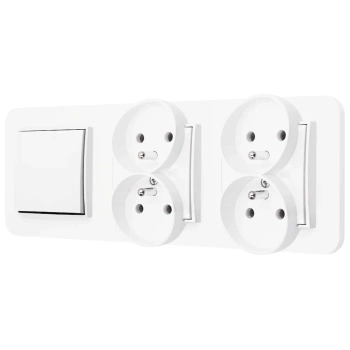 Włącznik pojedynczy i dwa gniazda podwójne z ramką zaokrągloną seria MINI kolor biały
