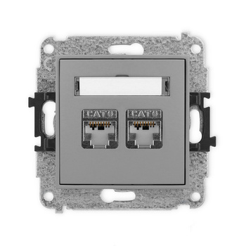 Mechanizm gniazda komputerowego podwójnego 2xRJ45, kat. 6, ekranowany, 8-stykowy Karlik seria ICON 27IGK-6 kolor szary mat