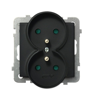 Gniazdo podwójne z uziemieniem z przesłonami torów prądowych, moduł bez ramki seria SONATA kolor Czarny metalik symbol GP-2RRZP/m/33