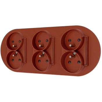 Trzy gniazda podwójne z ramką okrągłą seria MINI kolor terakota
