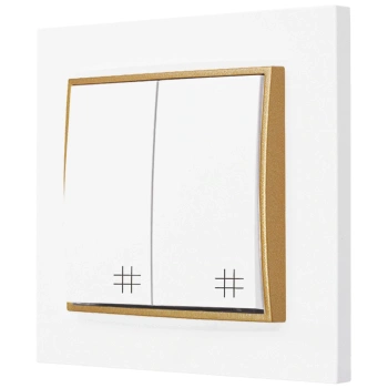 Włącznik krzyżowy podwójny z ramką prostą seria MINI kolor biały mat/złoty