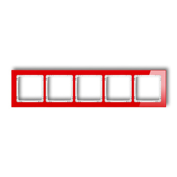 Ramka uniwersalna pięciokrotna - efekt szkła ramka: czerwona; spód: biały Karlik seria DECO 17-0-DRS-5 kolor czerwony
