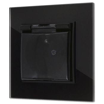 Gniazdo hermetyczne z ramką kwadratową efekt szkła seria ICON kolor czarny