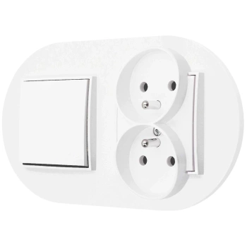 Włącznik pojedynczy z gniazdem podwójnym z ramką okrągłą seria MINI kolor biały mat