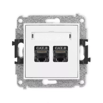 Mechanizm gniazda komputerowego podwójnego 2xRJ45, kat. 8, ekranowany, 8-stykowy Karlik seria ICON 25IGK-12 kolor biały mat