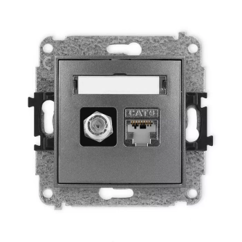 Mechanizm gniazda antenowego poj. typu F SAT + gniazda komp. poj. 1xRJ45, kat. 6 ekranowany, 8-stykowy Karlik seria ICON 11IGFK-5 kolor grafitowy