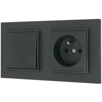 Włącznik pojedynczy z gniazdem pojedynczym z ramką prostą seria MINI kolor grafitowy mat