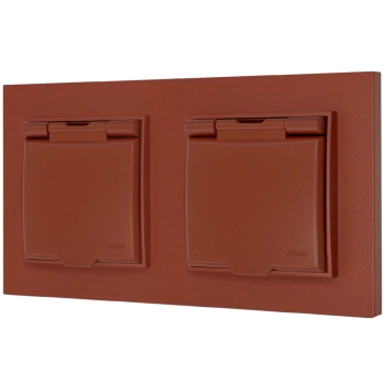 Dwa gniazda hermetyczne do łazienki z ramką kwadratową seria MINI kolor terakota