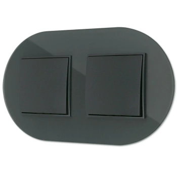 Dwa włączniki pojedyncze z ramką okrągłą efekt szkła seria ICON kolor grafitowy mat