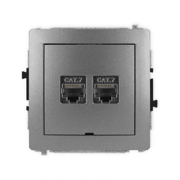 Mechanizm gniazda komputerowego podwójnego 2xRJ45, kat. 7, ekranowany, 8-stykowy, bez pola opisowego Karlik seria DECO 11DGKBO-10 kolor grafitowy