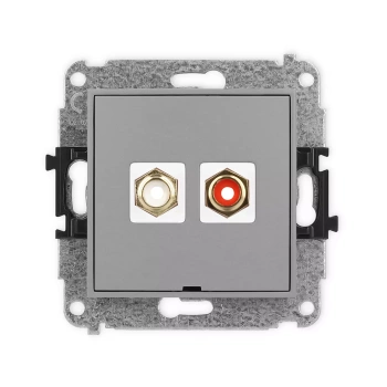 Mechanizm gniazda podwójnego RCA, bez pola opisowego typu cinch - biały i czerwony, pozłacany Karlik seria ICON 27IGRCABO-2 kolor szary mat