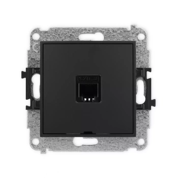 Mechanizm gniazda telefonicznego pojedynczego 1xRJ11, 4-stykowy, beznarzędziowe, bez pola opisowego Karlik seria ICON 12IGTBO-1 kolor czarny mat