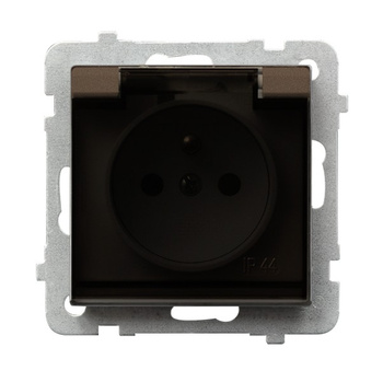 Gniazdo bryzgoszczelne z uziemieniem IP-44 wieczko przezroczyste seria SONATA kolor Czekoladowy metalik symbol GPH-1RZ/m/40/d